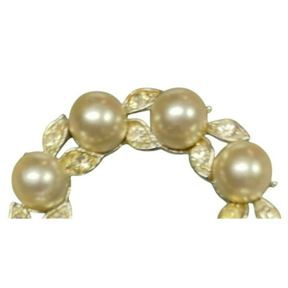 Vintage Signed Lisner Faux Pearl & Rhinestone Circle Brooch Pin - Picture 2 of 5